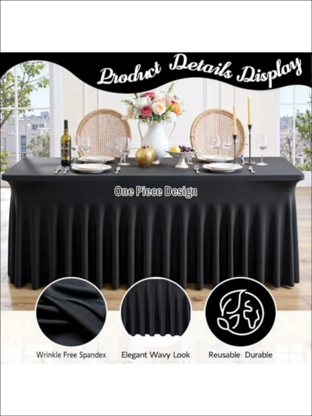 4 Pack Spandex Table Cloths for 6 Foot Rectangle Tables Wrinkle Free Stretch
